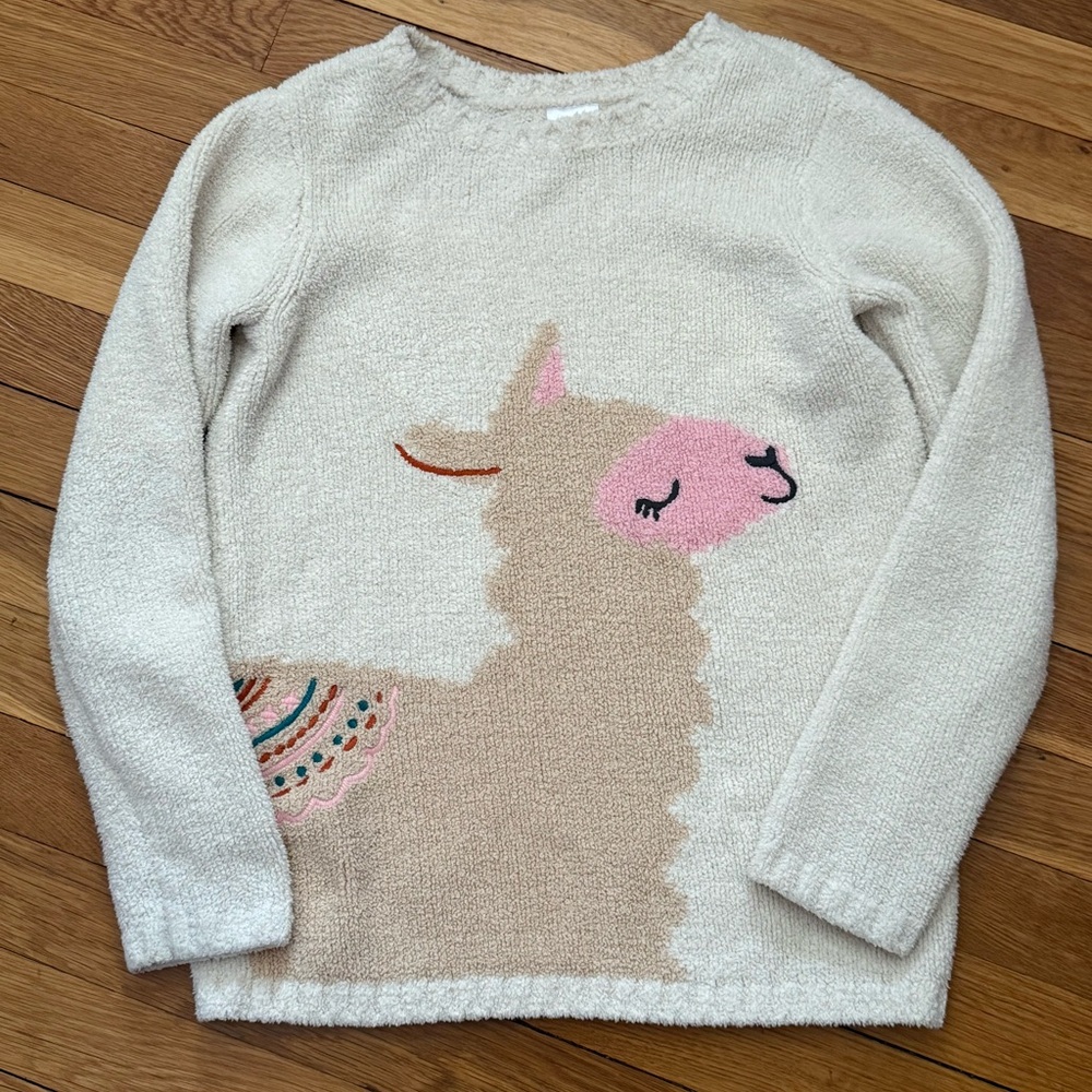 Hanna Andersson Girls’ 140/10 Ecru Cozy Critters Llama Marshmallow Sweater🦙